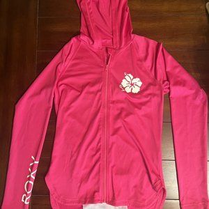 Roxy Beetroot Purple Floral Hooded Zip-up Long-Sleeve Rashguard (M)